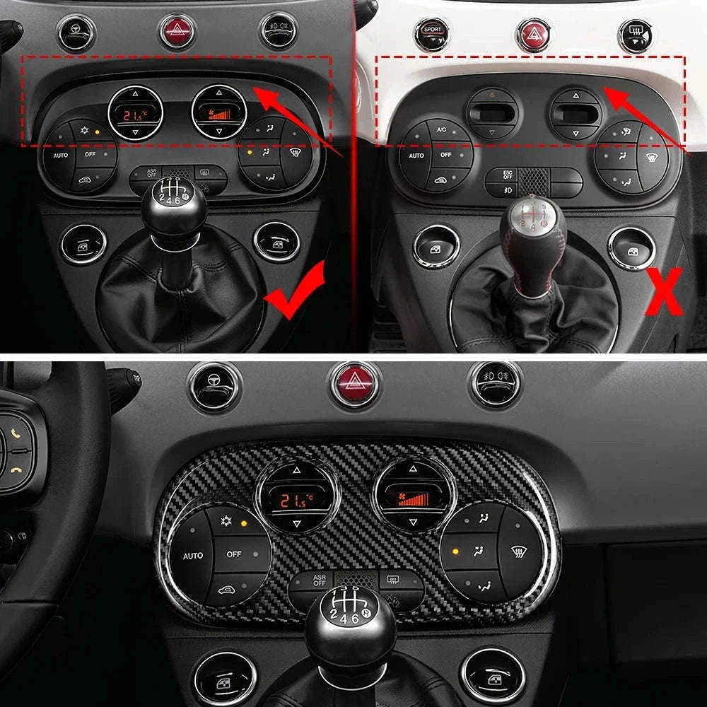 Real Carbon Fiber AC Climate Trim for Fiat 500 and Abarth 595-Black Carbon Fiber / Germany