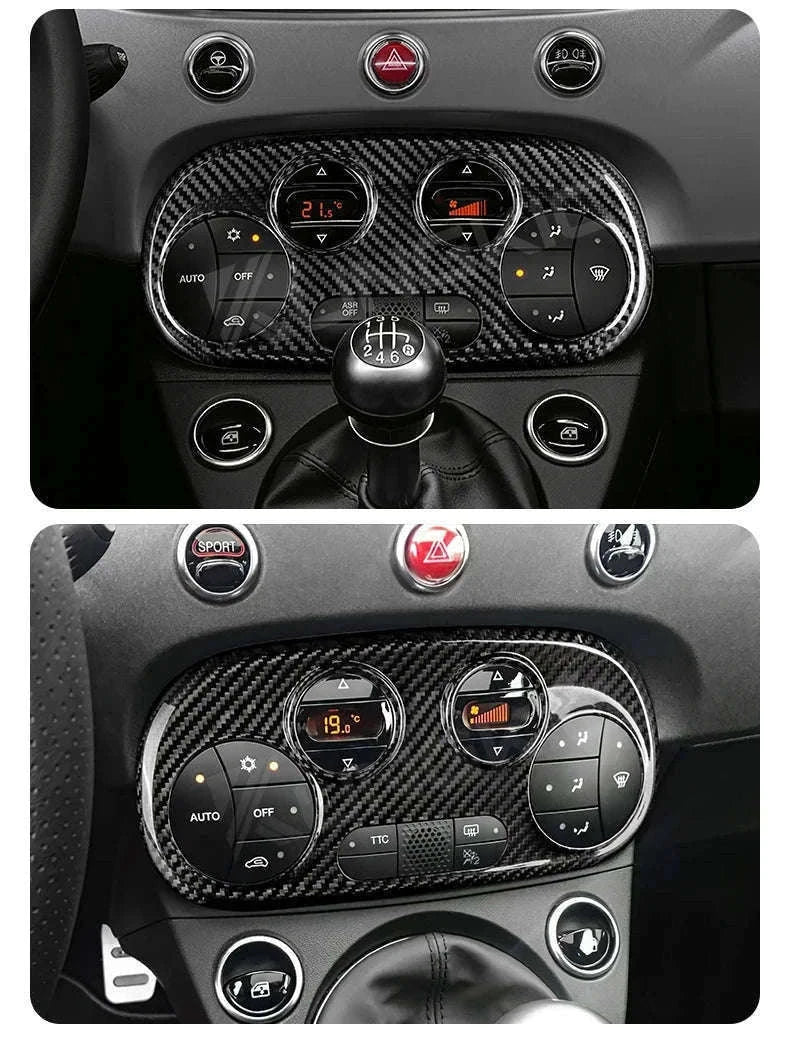 Real Carbon Fiber AC Climate Trim for Fiat 500 and Abarth 595-Black Carbon Fiber / Germany