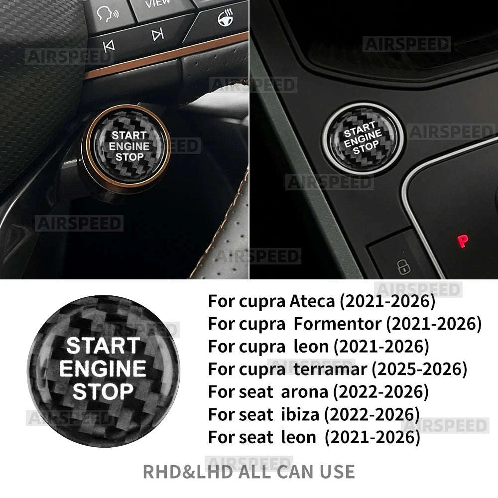 Real Dry Carbon Fiber Start Stop Cover for Cupra and Seat-Black Carbon Fiber / Germany