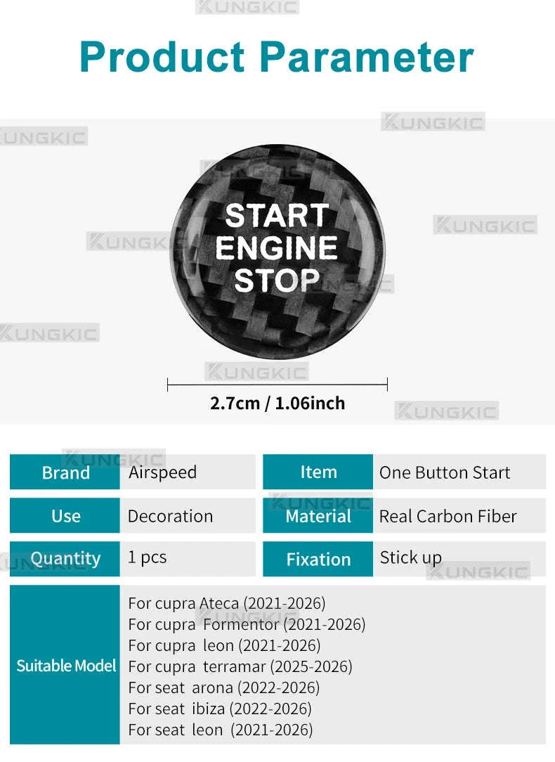 Real Dry Carbon Fiber Start Stop Cover for Cupra and Seat-Black Carbon Fiber / Germany