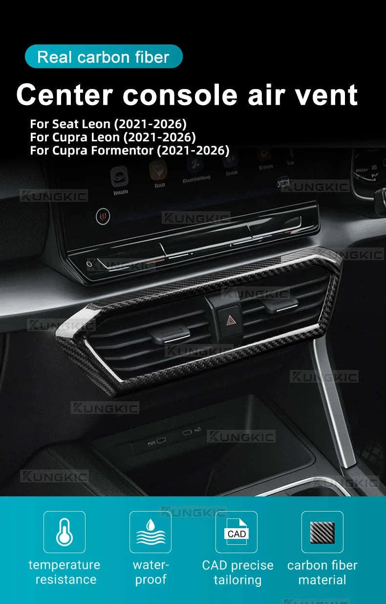 Real Hard Carbon Fiber Center Console Air Outlet Trim for Cupra Leon-Black Carbon Fiber / Germany