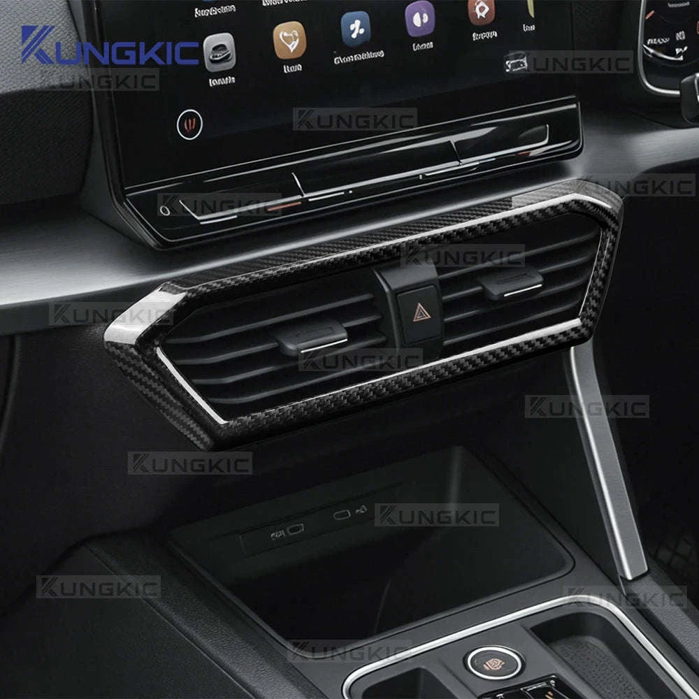 Real Hard Carbon Fiber Center Console Air Outlet Trim for Cupra Leon-Black Carbon Fiber / Germany