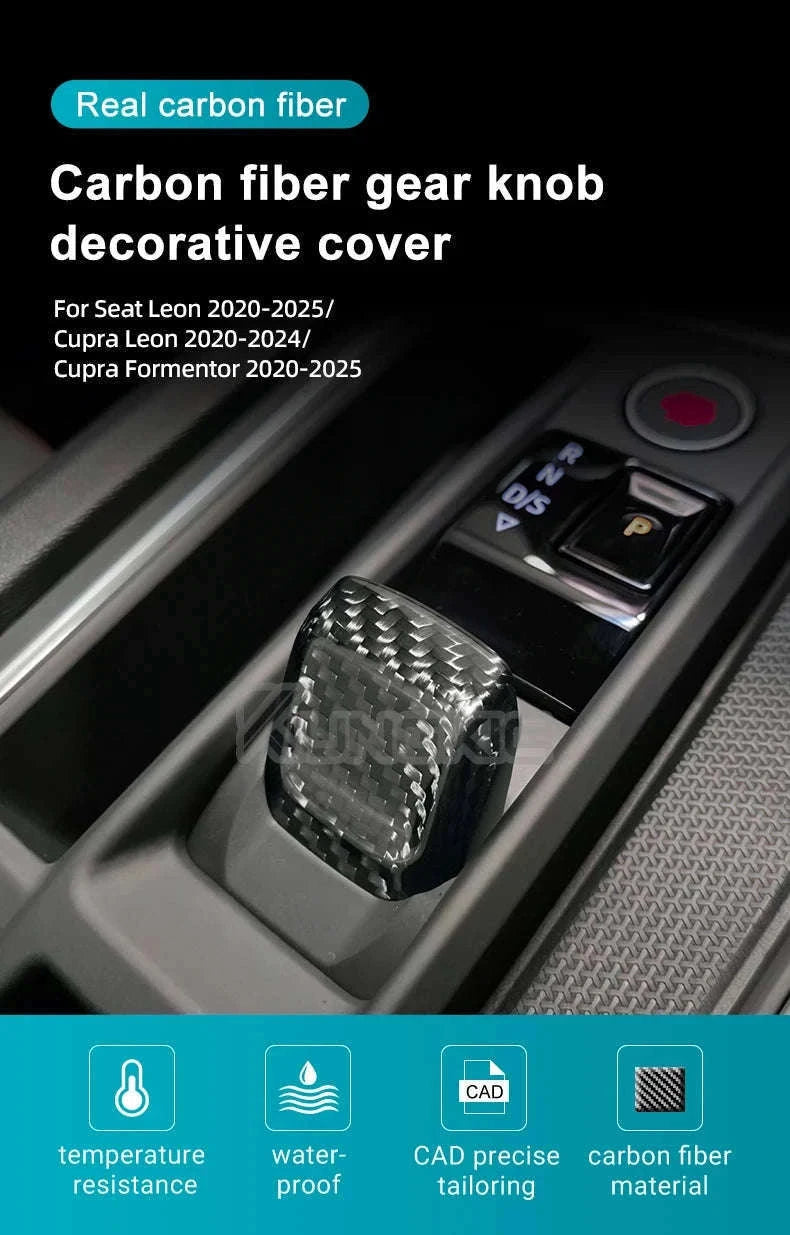 Real Hard Carbon Fiber Gear Shift Knob Trim for Seat/Cupra-Black Carbon Fiber / Germany