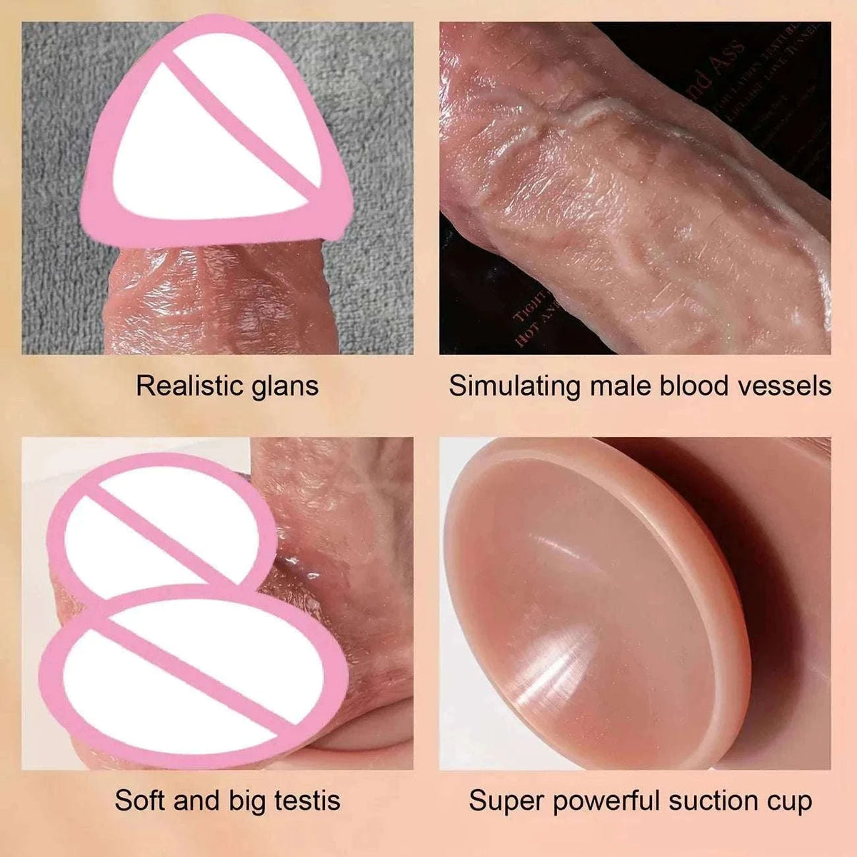 Realistic Silicone Dildo with Suction Cup, Waterproof Non-Electric-S