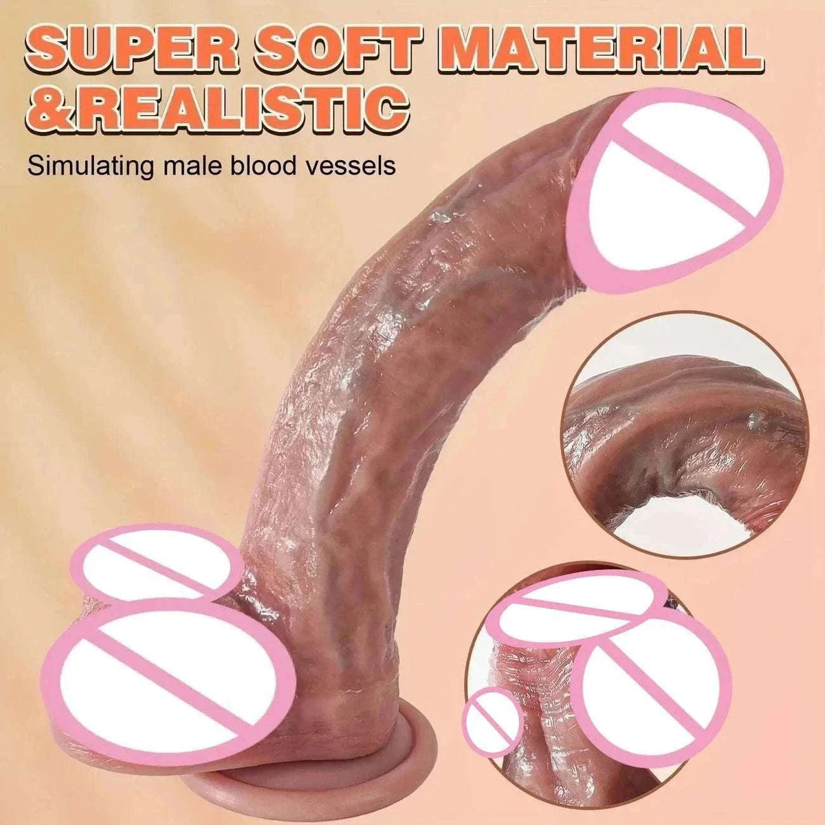 Realistic Silicone Dildo with Suction Cup, Waterproof Non-Electric-S
