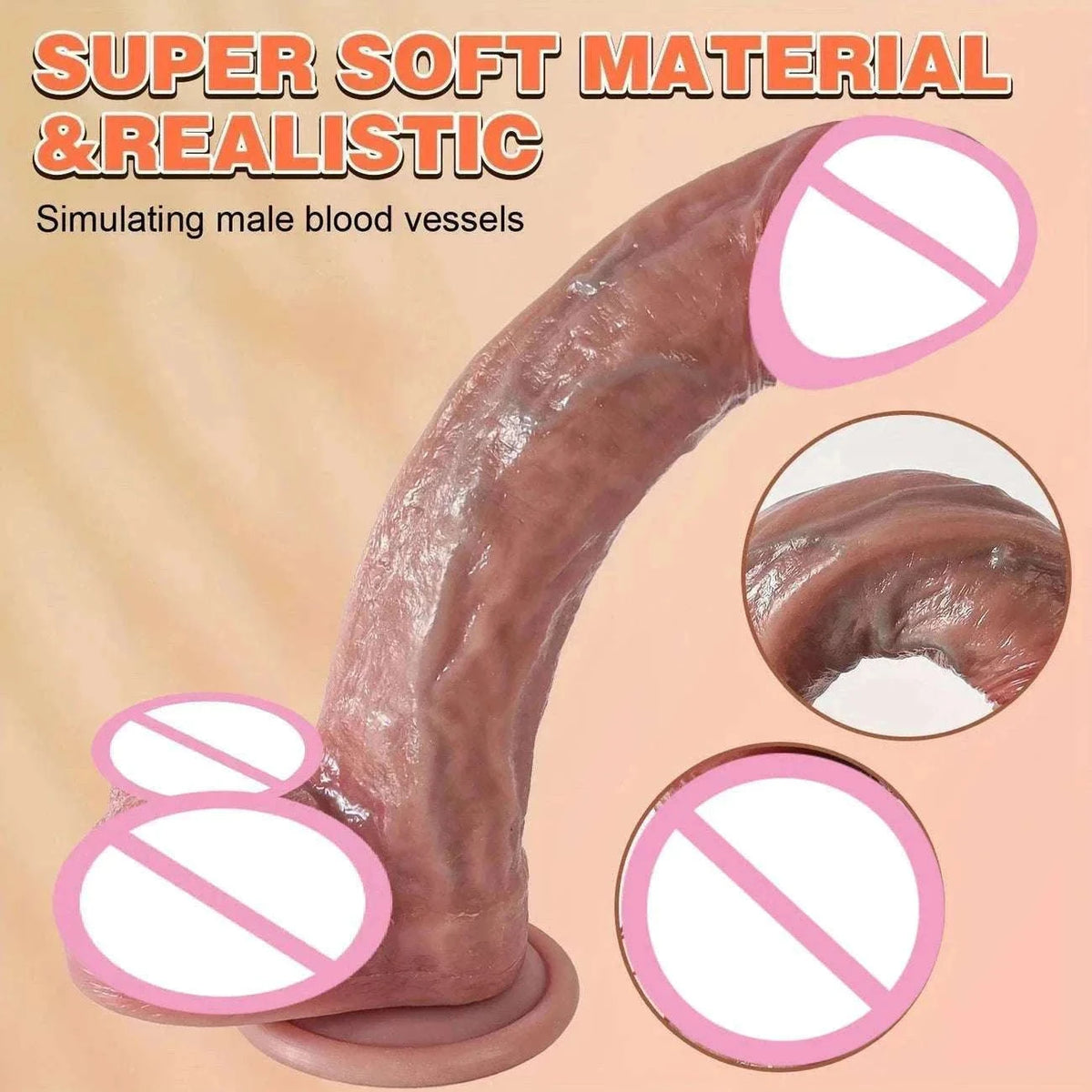 Realistic Silicone Dildo with Suction Cup, Waterproof Non-Electric-S