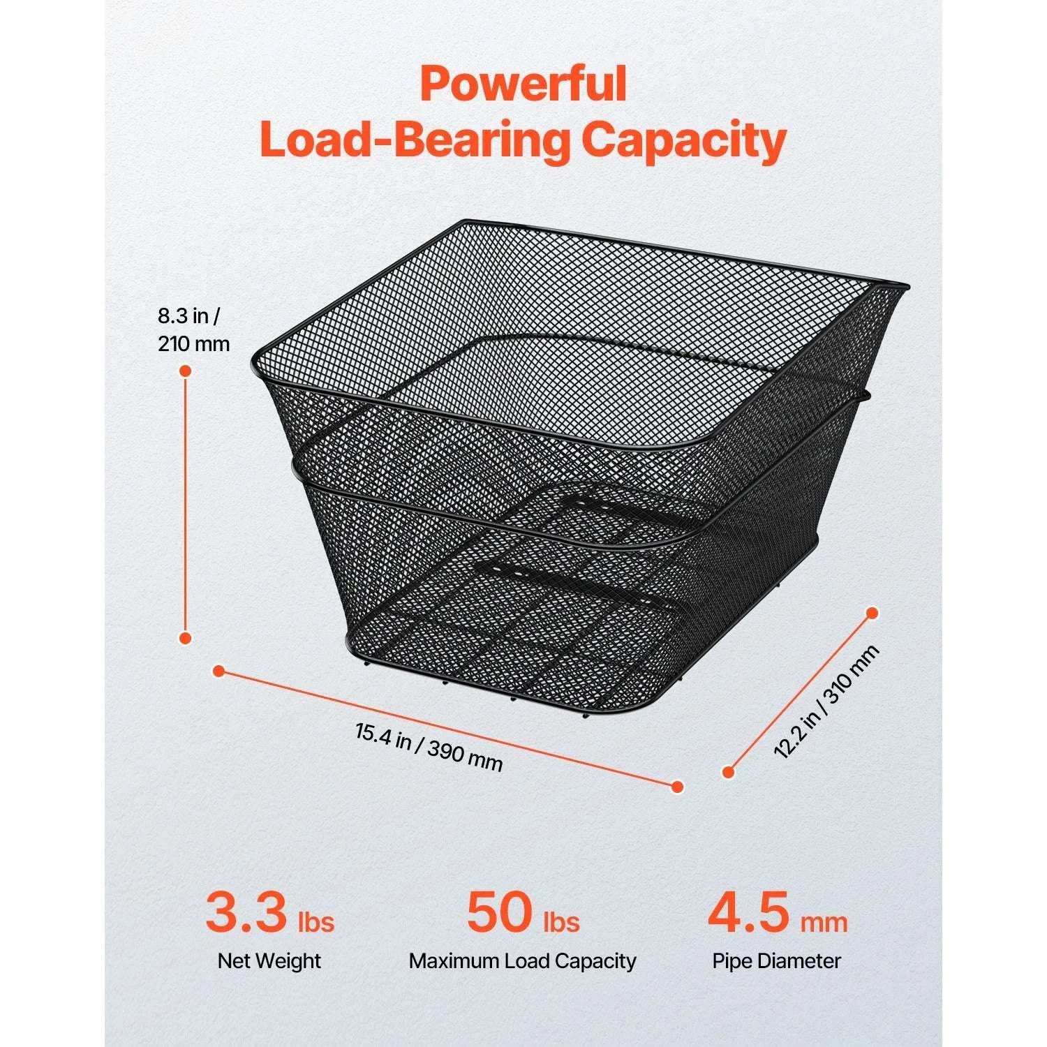Rear Bike Basket with Waterproof Cover – 50 lbs Capacity Rack Mount-Non-foldable 50 lbs / United States