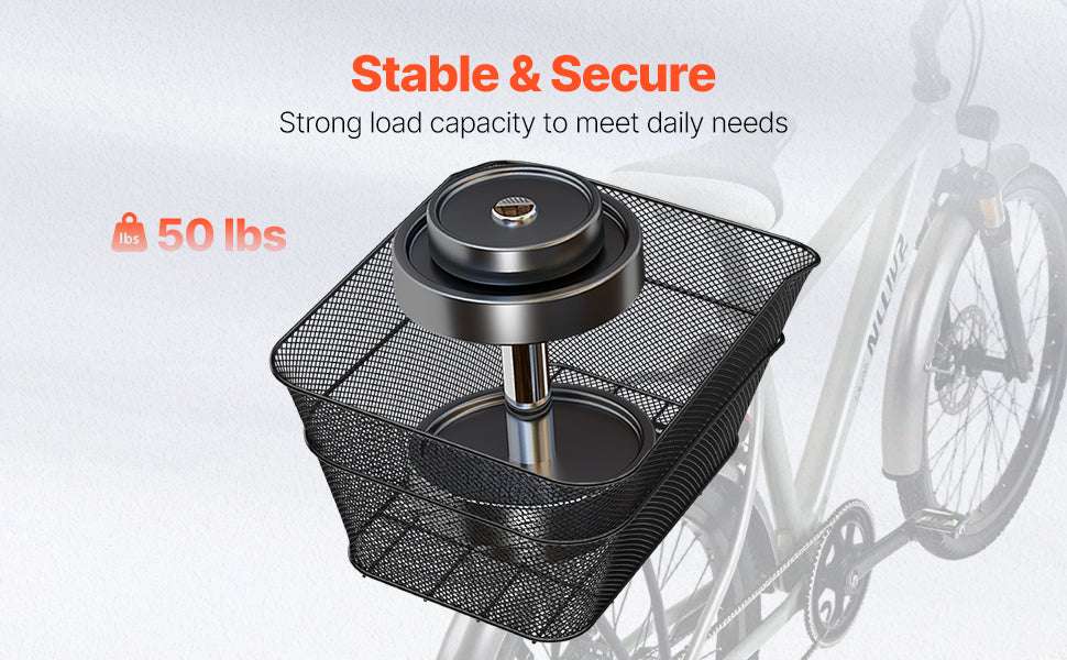 Rear Bike Basket with Waterproof Cover – 50 lbs Capacity Rack Mount-Non-foldable 50 lbs / United States
