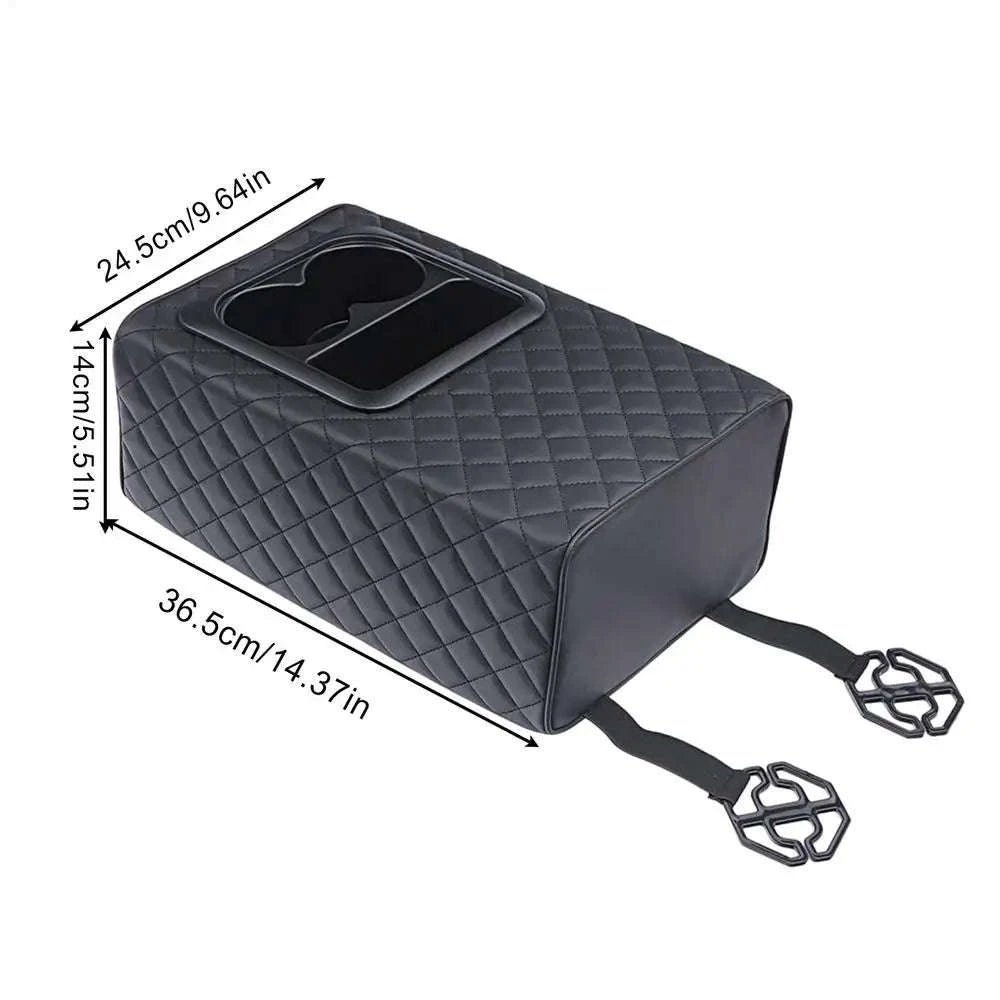 Rear Seat Armrest Booster Pad with Cup Holders and Double Pockets-Black / China Mainland