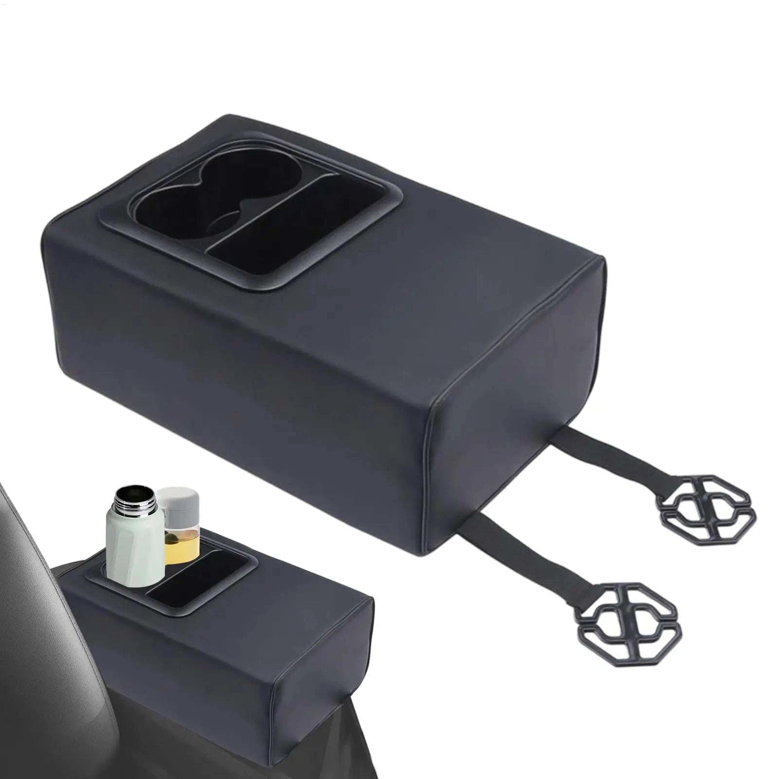 Rear Seat Armrest Booster Pad with Cup Holders and Double Pockets-Black / China Mainland