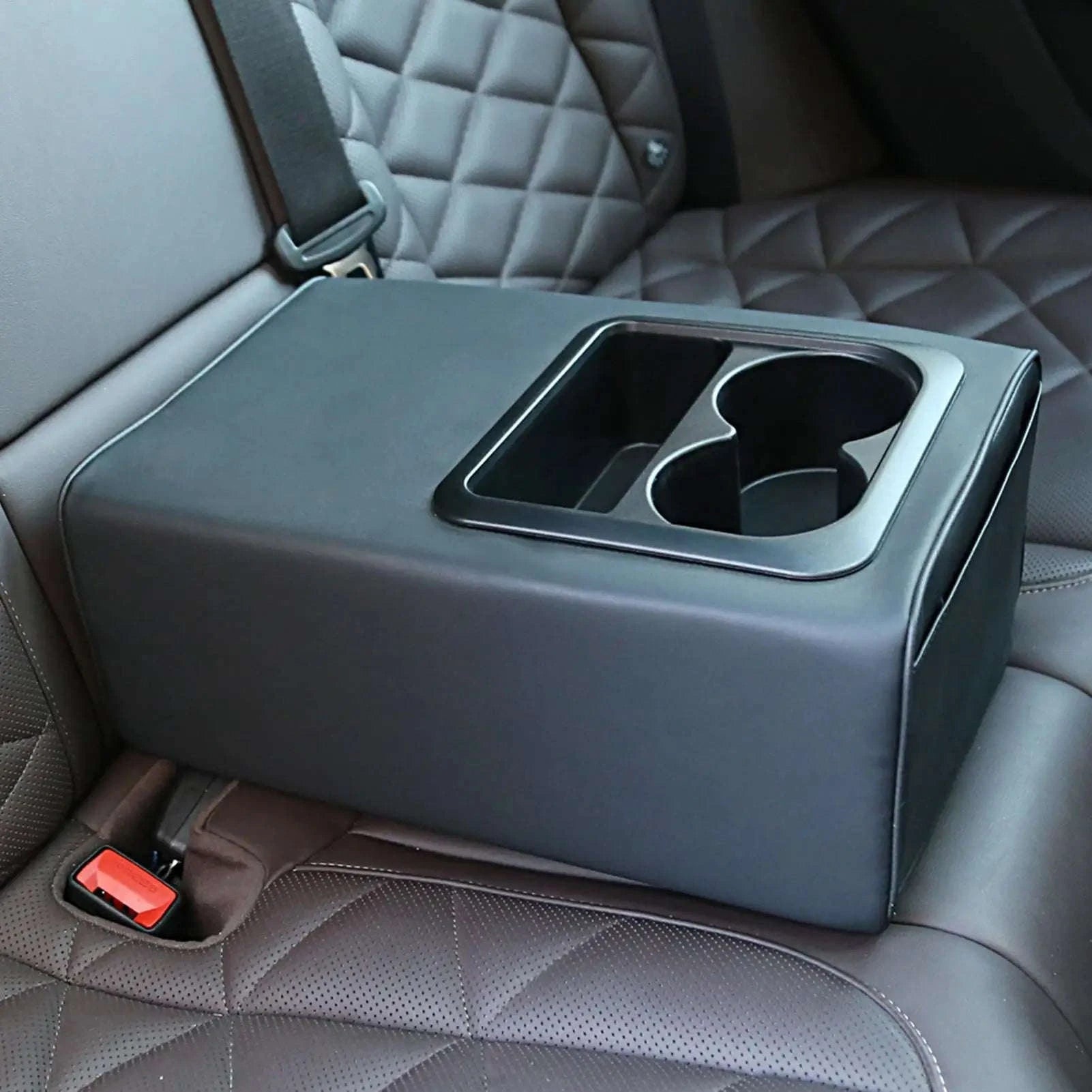 Rear Seat Armrest Booster Pad with Cup Holders and Double Pockets-Black / China Mainland