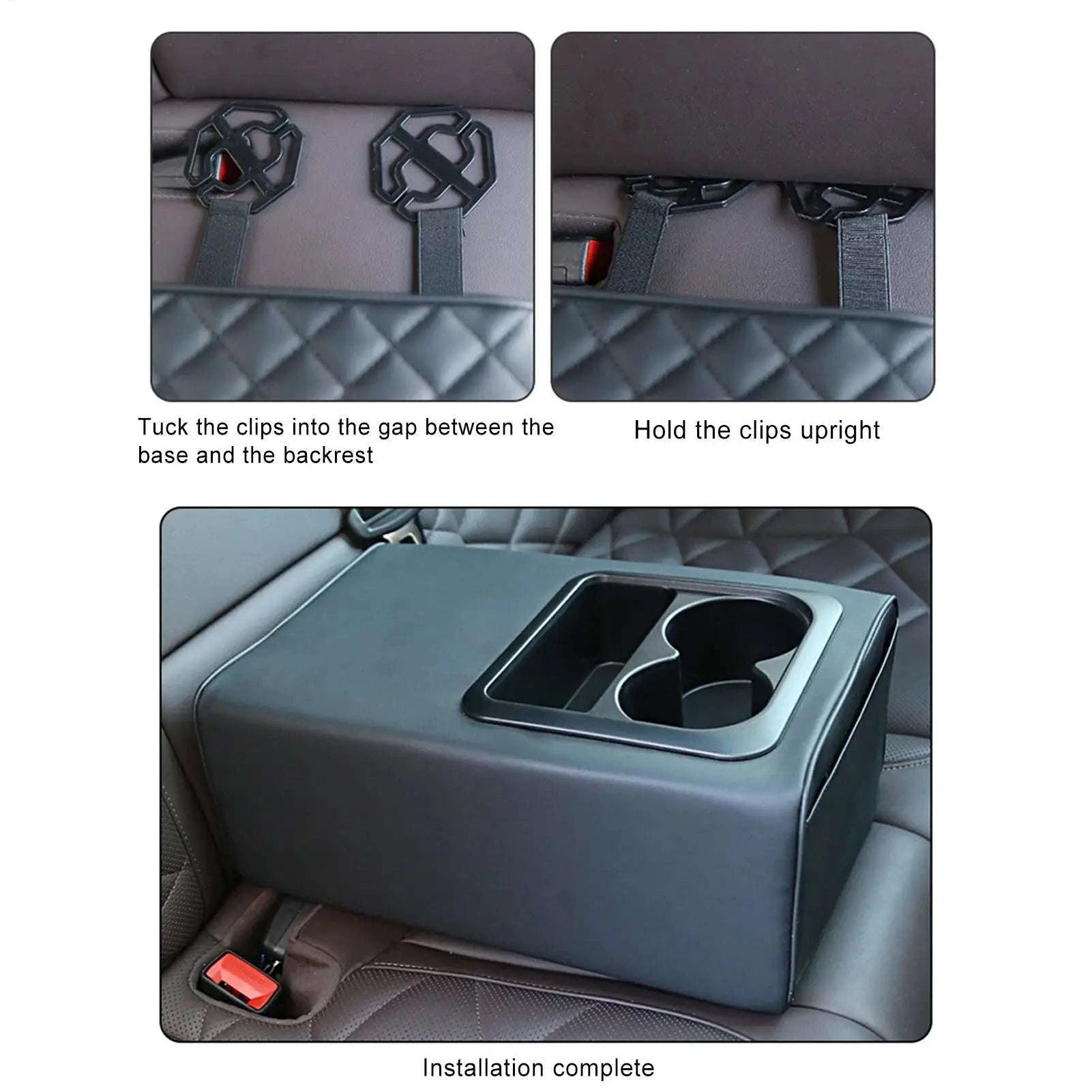 Rear Seat Armrest Booster Pad with Cup Holders and Double Pockets-Black / China Mainland