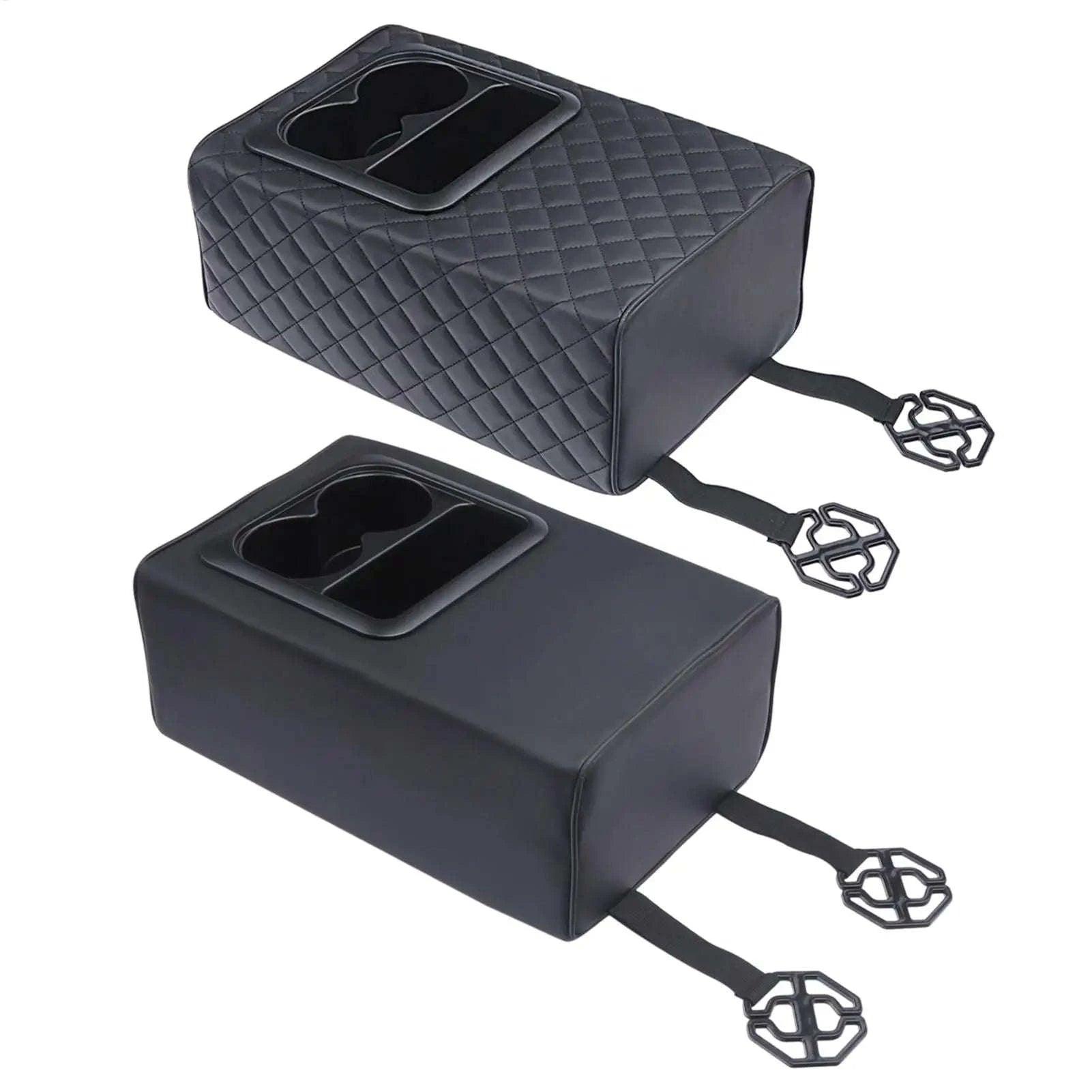 Rear Seat Armrest Booster Pad with Cup Holders and Double Pockets-Black / China Mainland