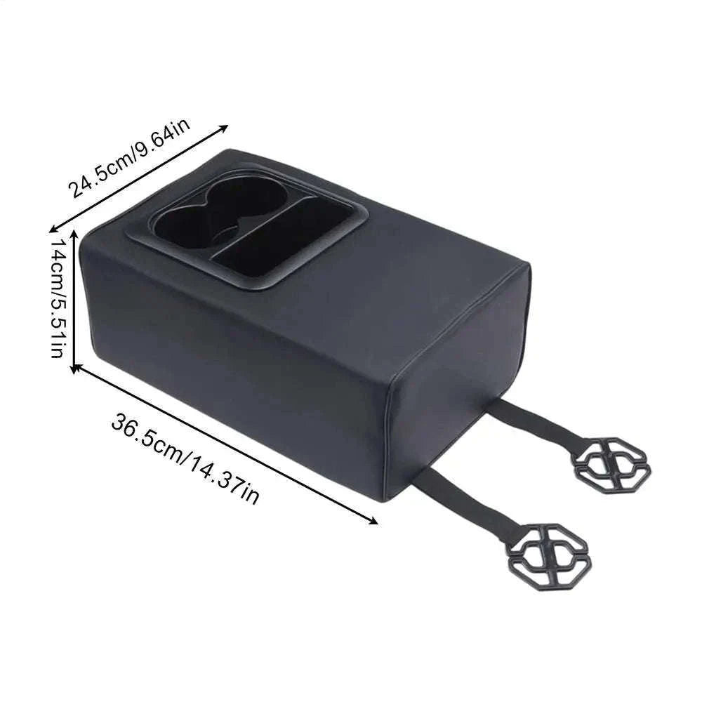 Rear Seat Armrest Booster Pad with Cup Holders and Double Pockets-Black / China Mainland