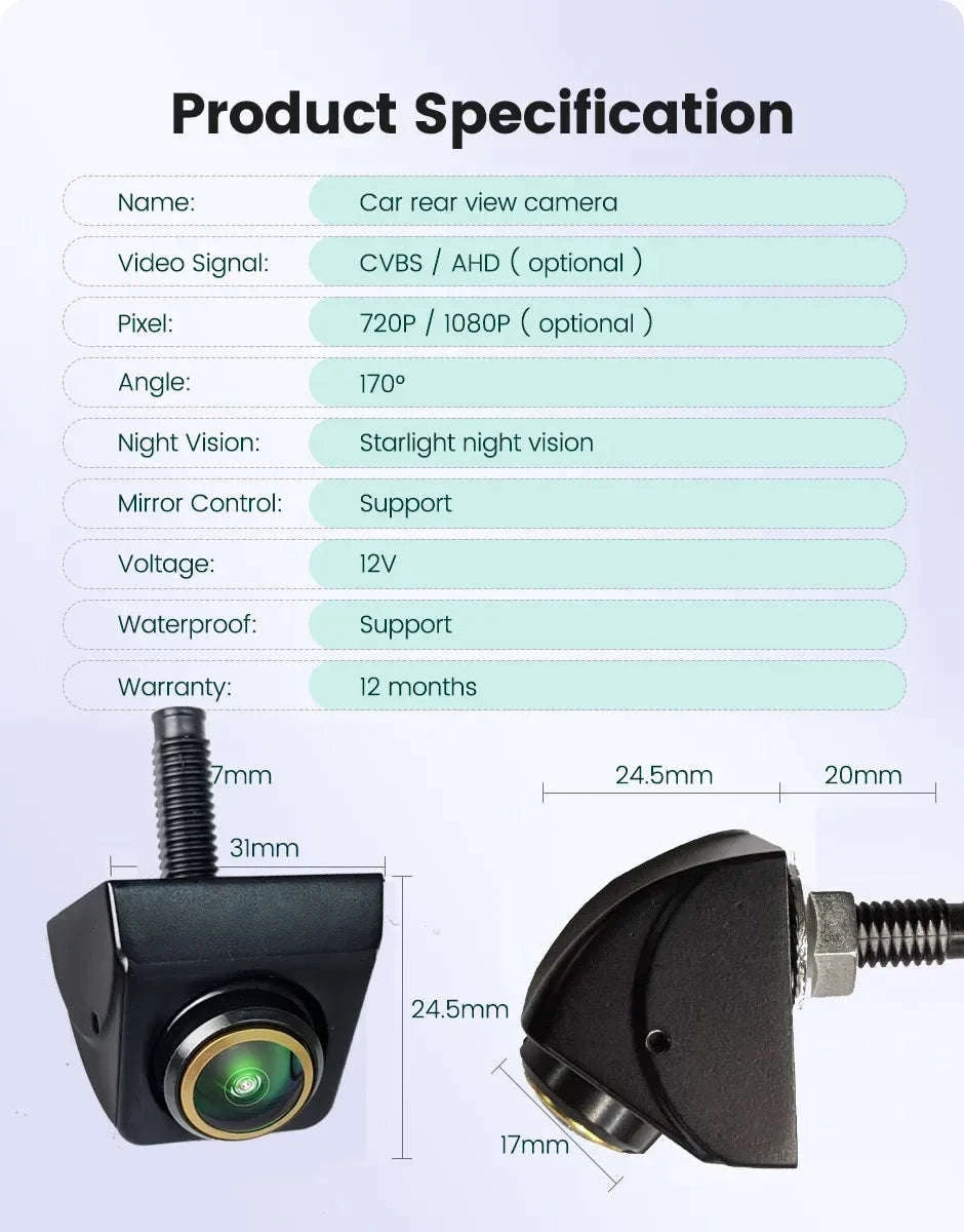 Rear View Camera 1080P Full HD 170° Wide Angle Night Vision Reversing Camera-Black-CVBS-AHD720P / China Mainland