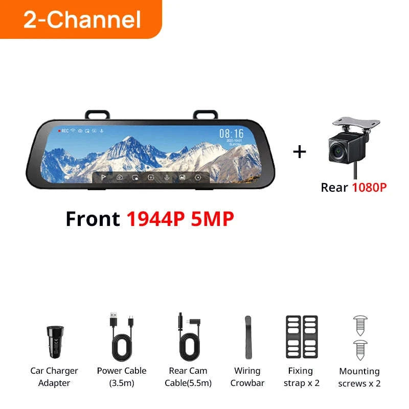 Rearview Dash Cam 9.35 Inch Touch Screen 3K Dual-Channel HDR Voice Control Parking Surveillance-S500 Set / Russian Federation / No SD card