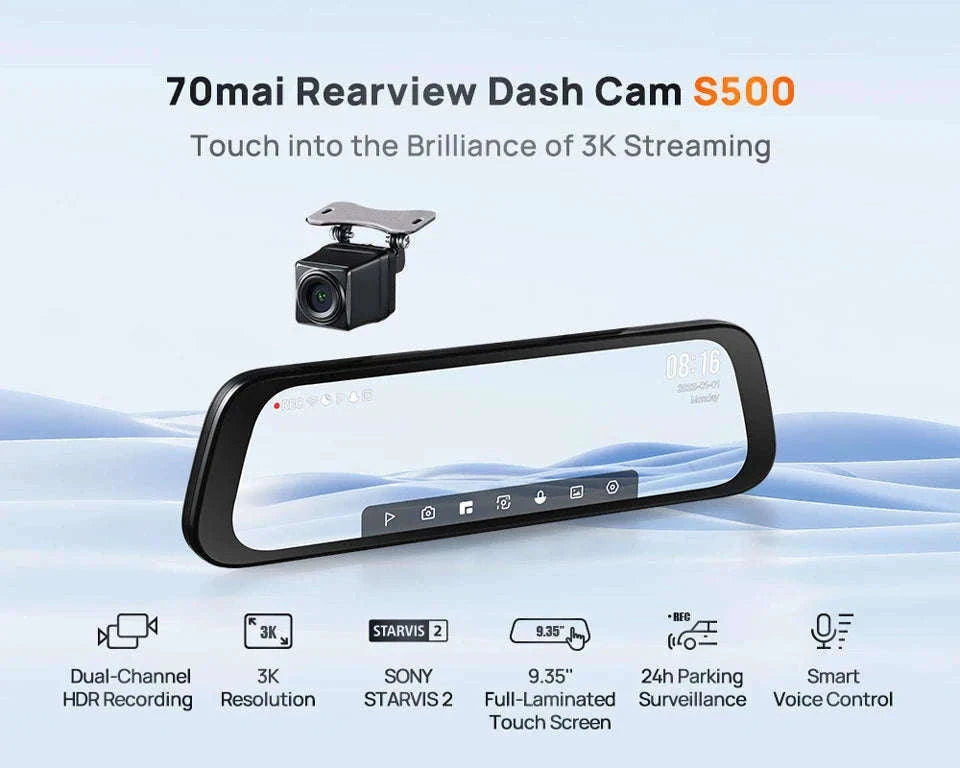 Rearview Dash Cam 9.35 Inch Touch Screen 3K Dual-Channel HDR Voice Control Parking Surveillance-S500 Set / Russian Federation / No SD card