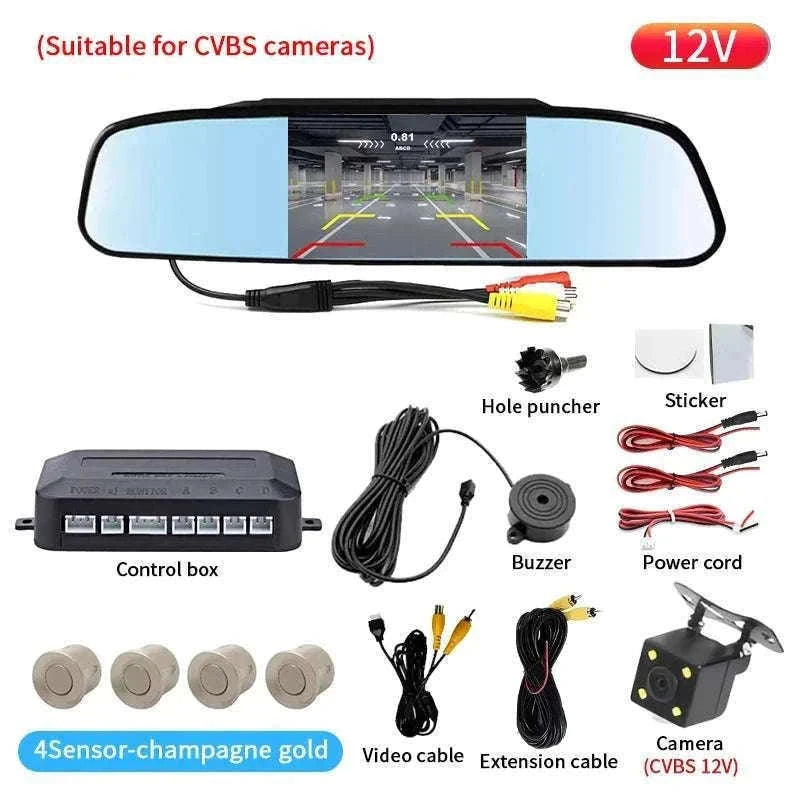 Rearview Mirror Parking Sensor System with 4 Radar Probes-033-078-015E-BE-22mm / China Mainland
