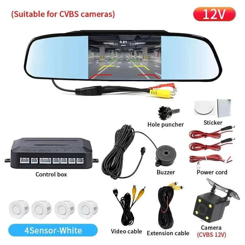 Rearview Mirror Parking Sensor System with 4 Radar Probes-033-078-015E-BE-22mm / China Mainland
