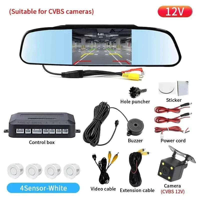Rearview Mirror Parking Sensor System with 4 Radar Probes-033-078-015E-BE-22mm / China Mainland