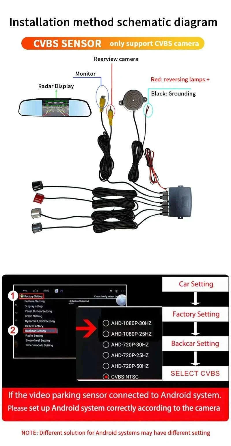 Rearview Mirror Parking Sensor System with 4 Radar Probes-033-078-015E-BE-22mm / China Mainland