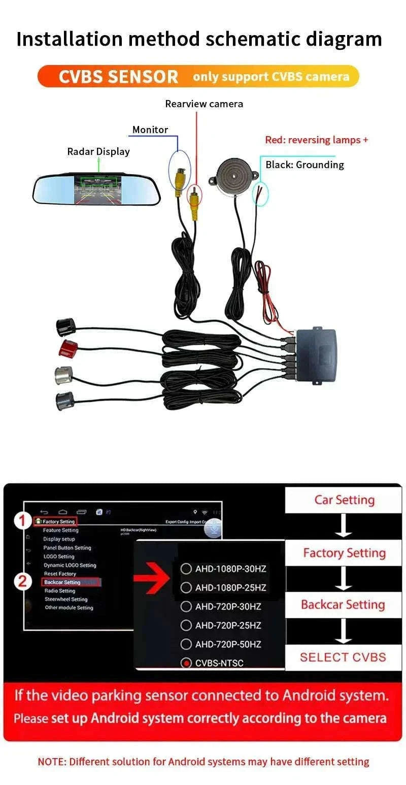 Rearview Mirror Parking Sensor System with 4 Radar Probes-033-078-015E-BE-22mm / China Mainland