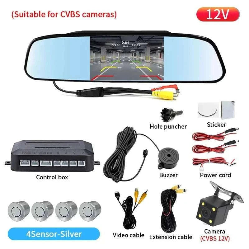 Rearview Mirror Parking Sensor System with 4 Radar Probes-033-078-015E-BE-22mm / China Mainland