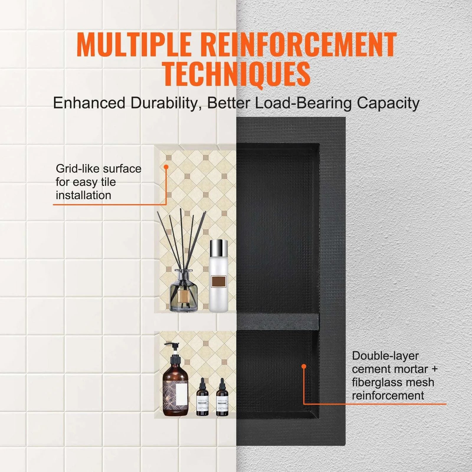 Recessed Shower Niche Shelf 16x24 Double Layer Waterproof Storage-16x16in 1Layer / spain
