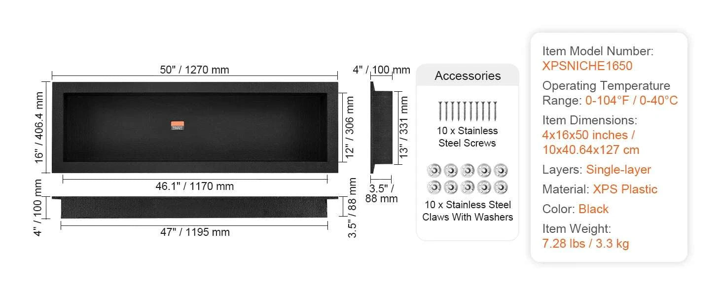 Recessed Shower Niche Shelf 16x24 Double Layer Waterproof Storage-16x16in 1Layer / spain