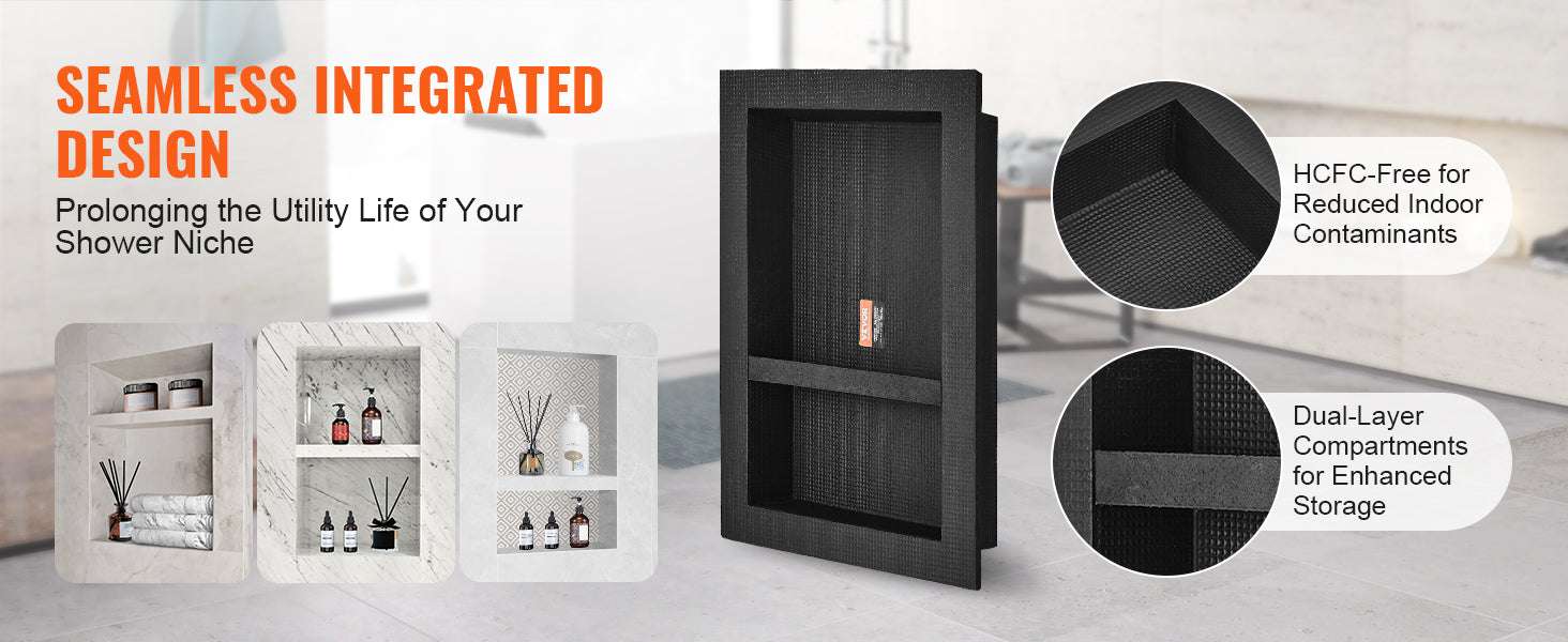 Recessed Shower Niche Shelf 16x24 Double Layer Waterproof Storage-16x24in 2Layers / United States