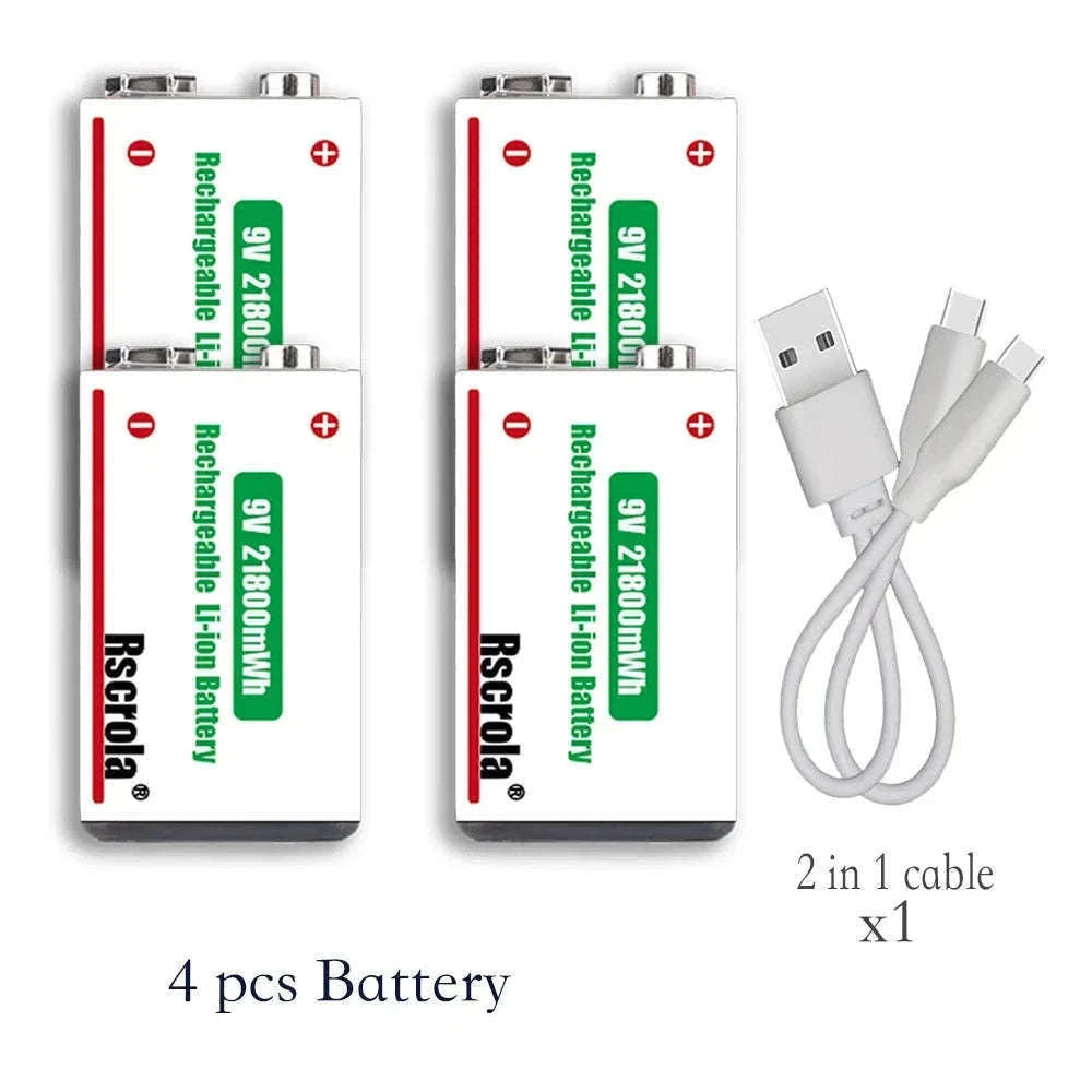 Rechargeable 9V Lithium Battery 21800mWh USB-C Fast Charge-12 pcs 9v Batteries / 9v
