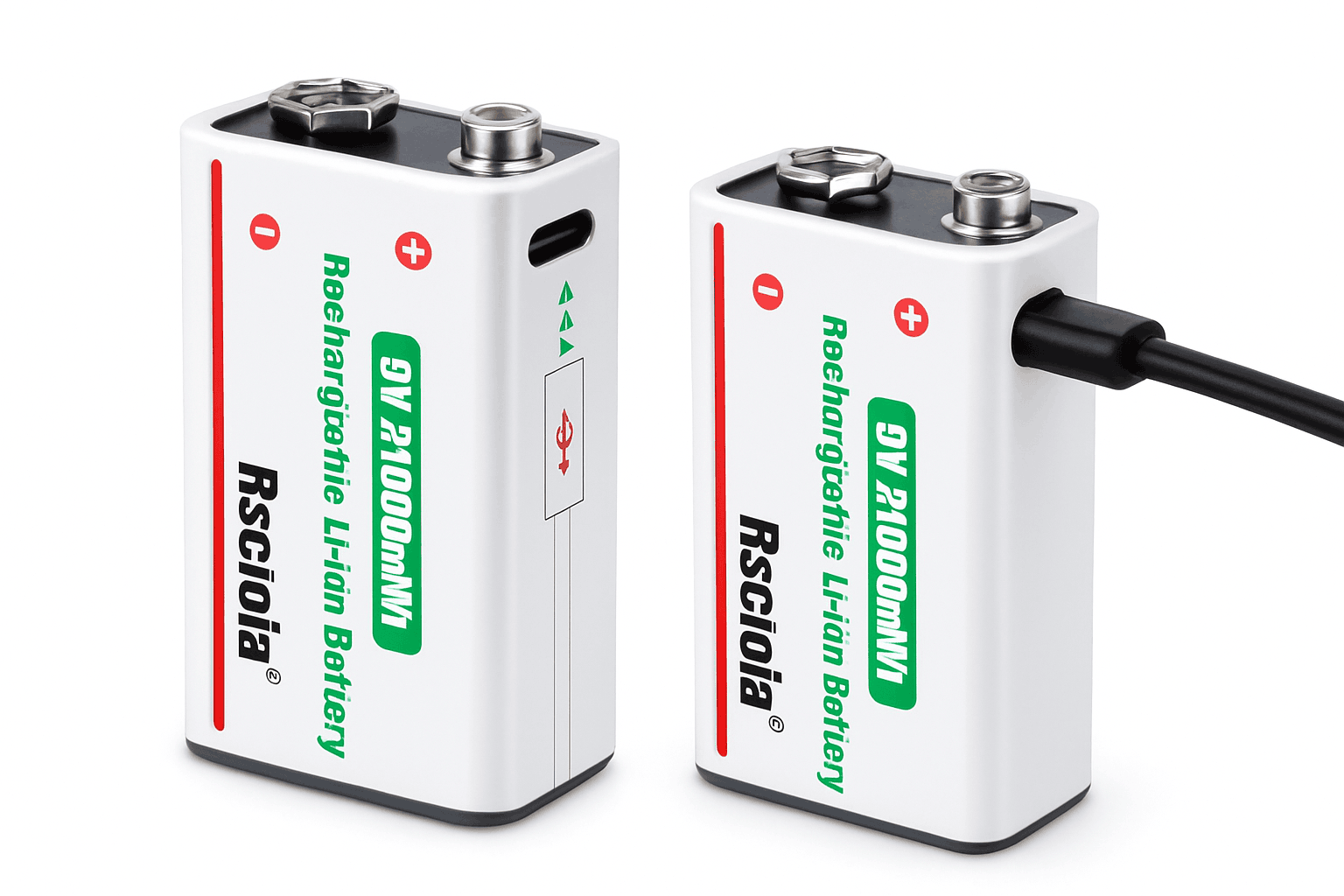 Rechargeable 9V Lithium Battery 21800mWh USB-C Fast Charge-12 pcs 9v Batteries / 9v