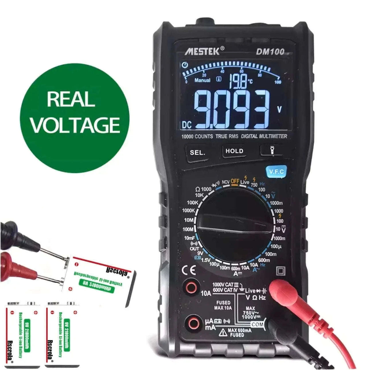 Rechargeable 9V Lithium Battery 21800mWh USB-C Fast Charge-12 pcs 9v Batteries / 9v