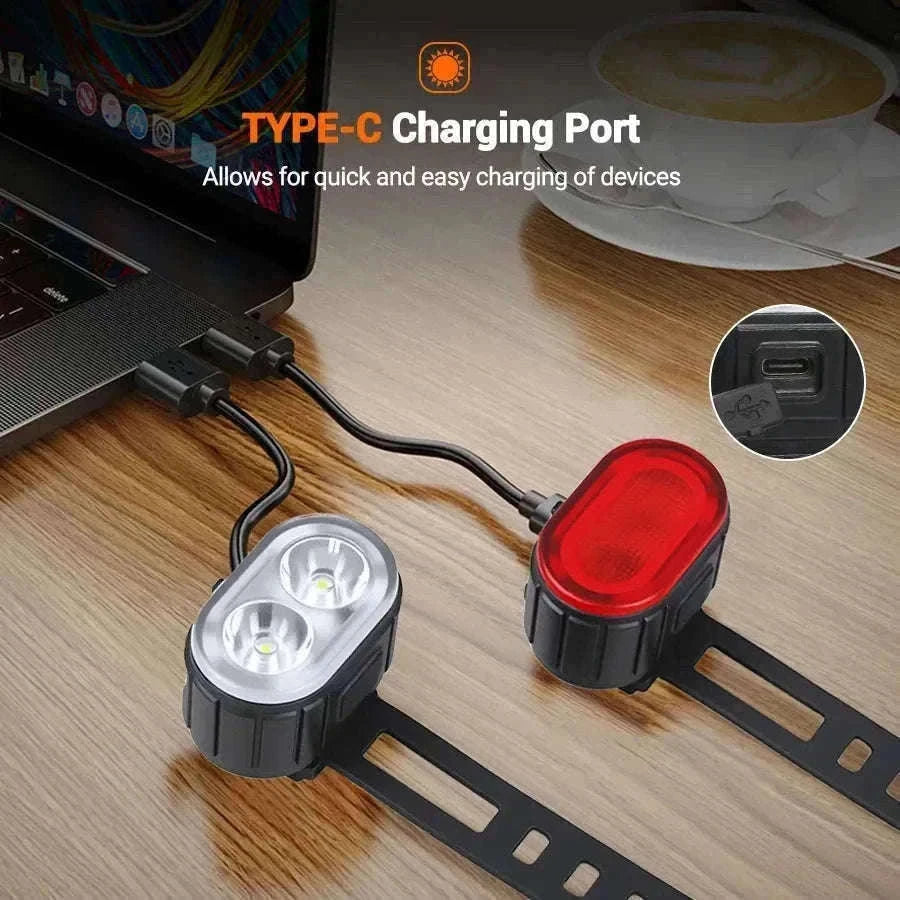 Rechargeable Bike Light Set Front & Rear LED Lights USB-C-Bike white Headlight