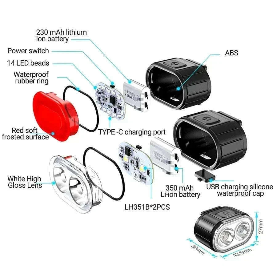 Rechargeable Bike Light Set Front & Rear LED Lights USB-C-Bike white Headlight