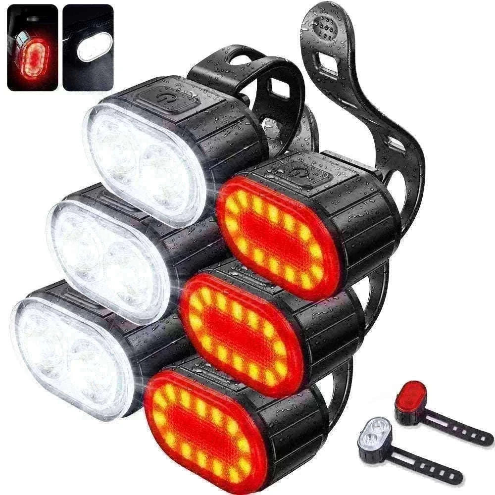 Rechargeable Bike Light Set Front & Rear LED Lights USB-C-Bike white Headlight