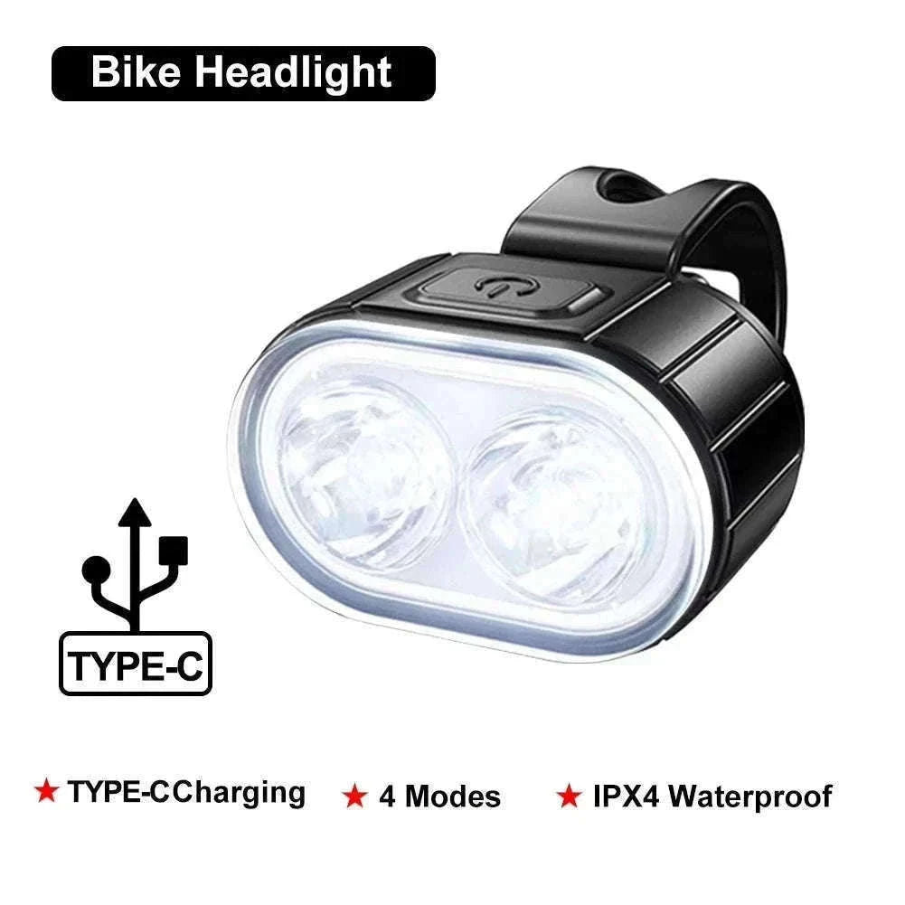 Rechargeable Bike Light Set Front & Rear LED Lights USB-C-Bike white Headlight