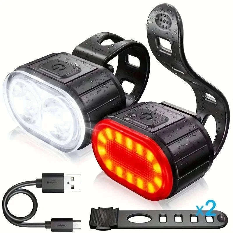 Rechargeable Bike Light Set Front & Rear LED Lights USB-C-Bike white Headlight