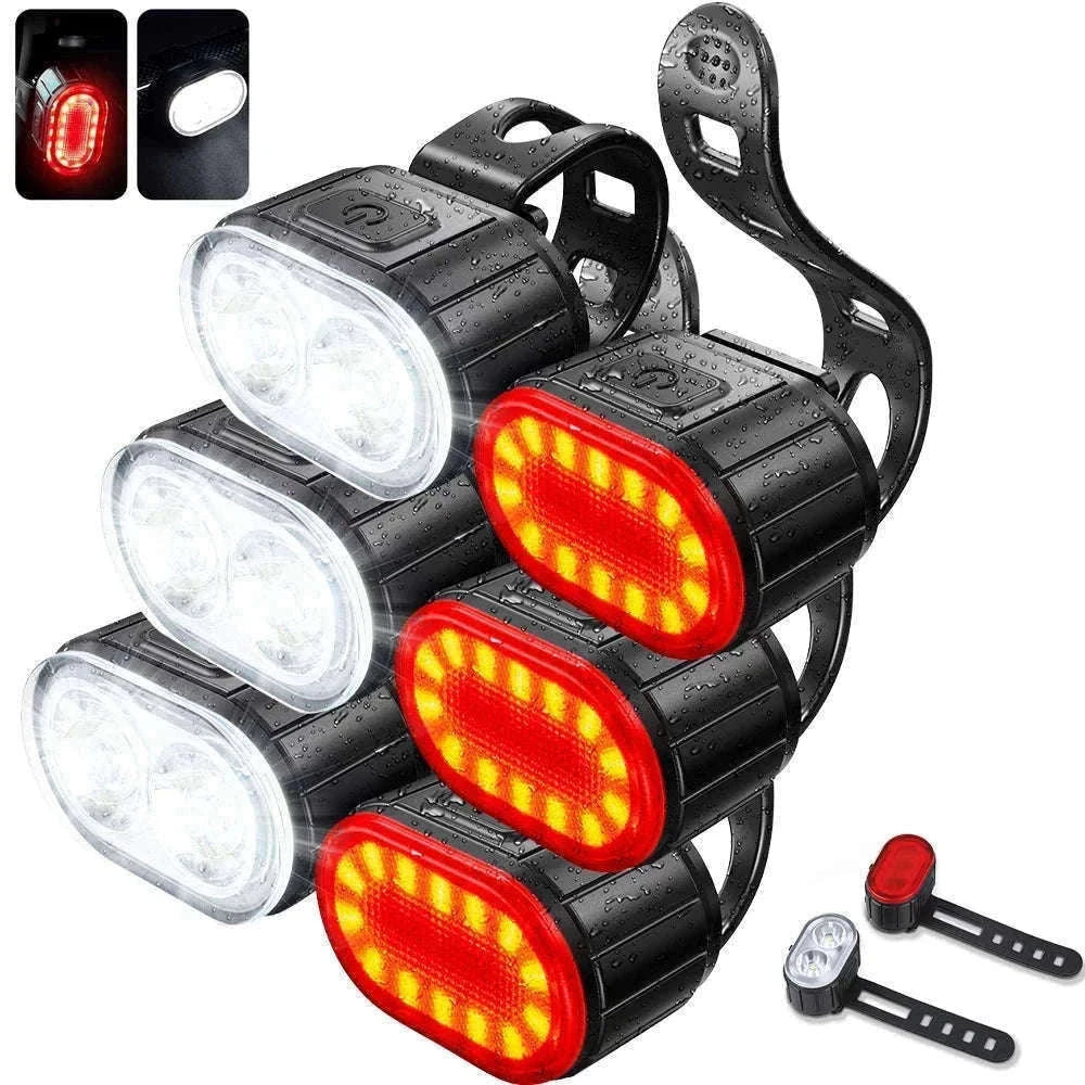 Rechargeable Bike Light Set Front & Rear LED Lights USB-C-Bike white Headlight