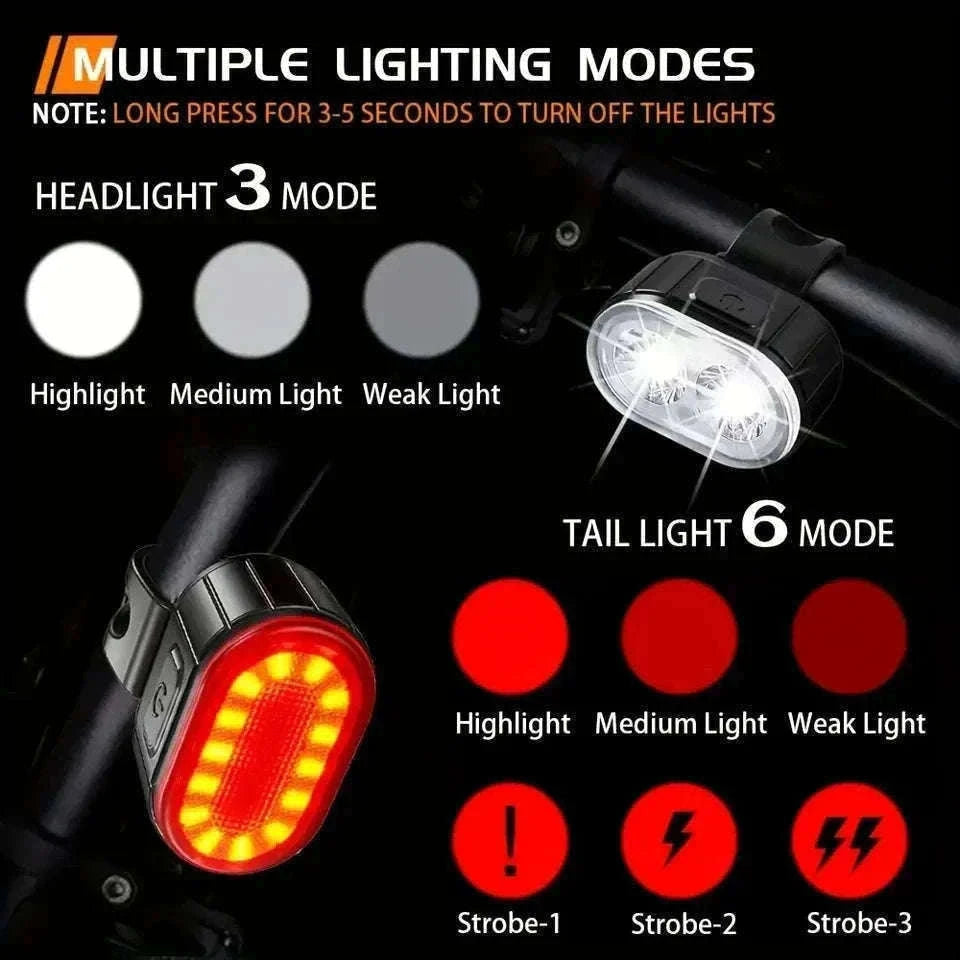 Rechargeable Bike Light Set Front & Rear LED Lights USB-C-Bike white Headlight