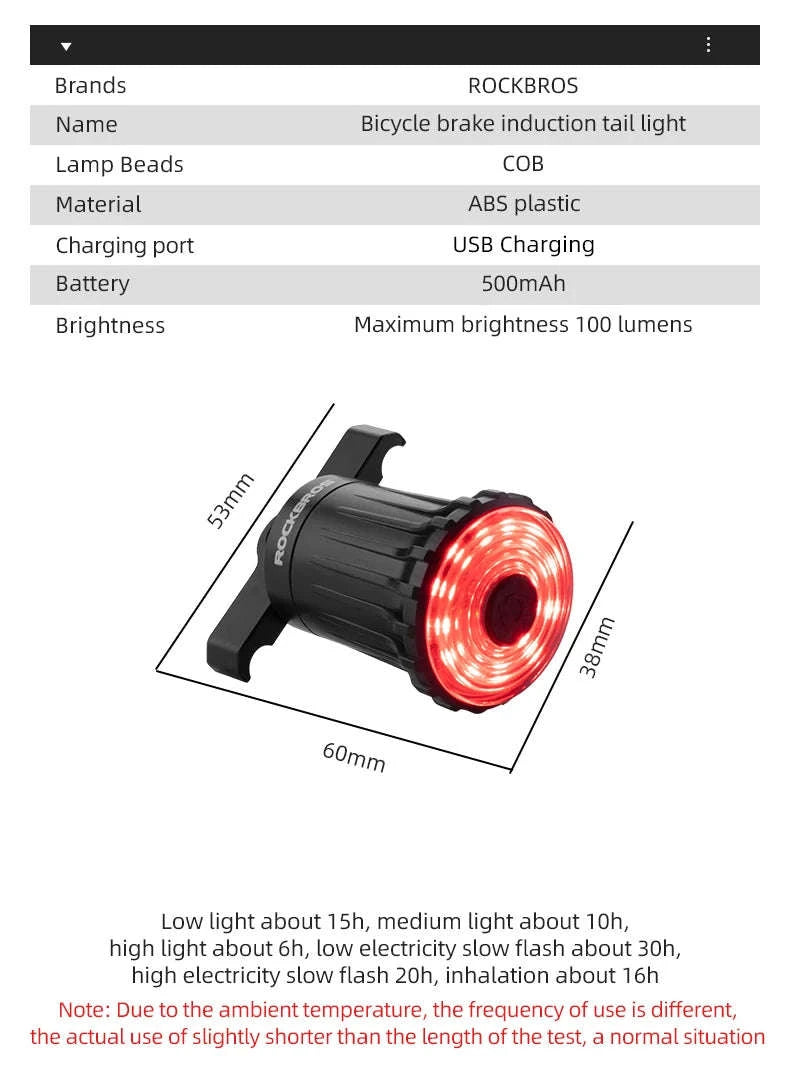 Rechargeable Bike Tail Light with Brake Sensing & 7 Modes-WR05