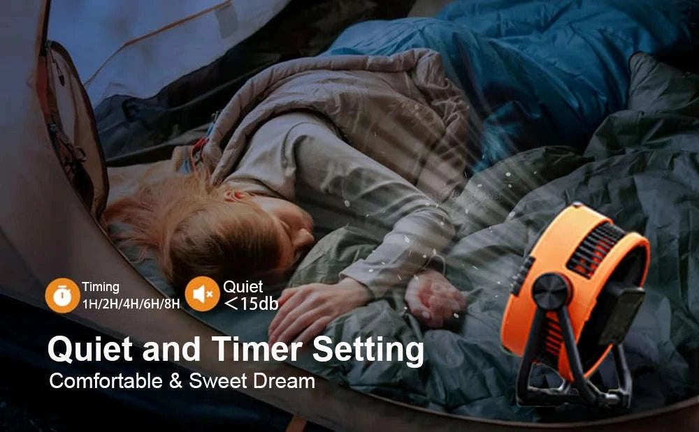Rechargeable Camping Fan with Light and Hanging Hook-Orange
