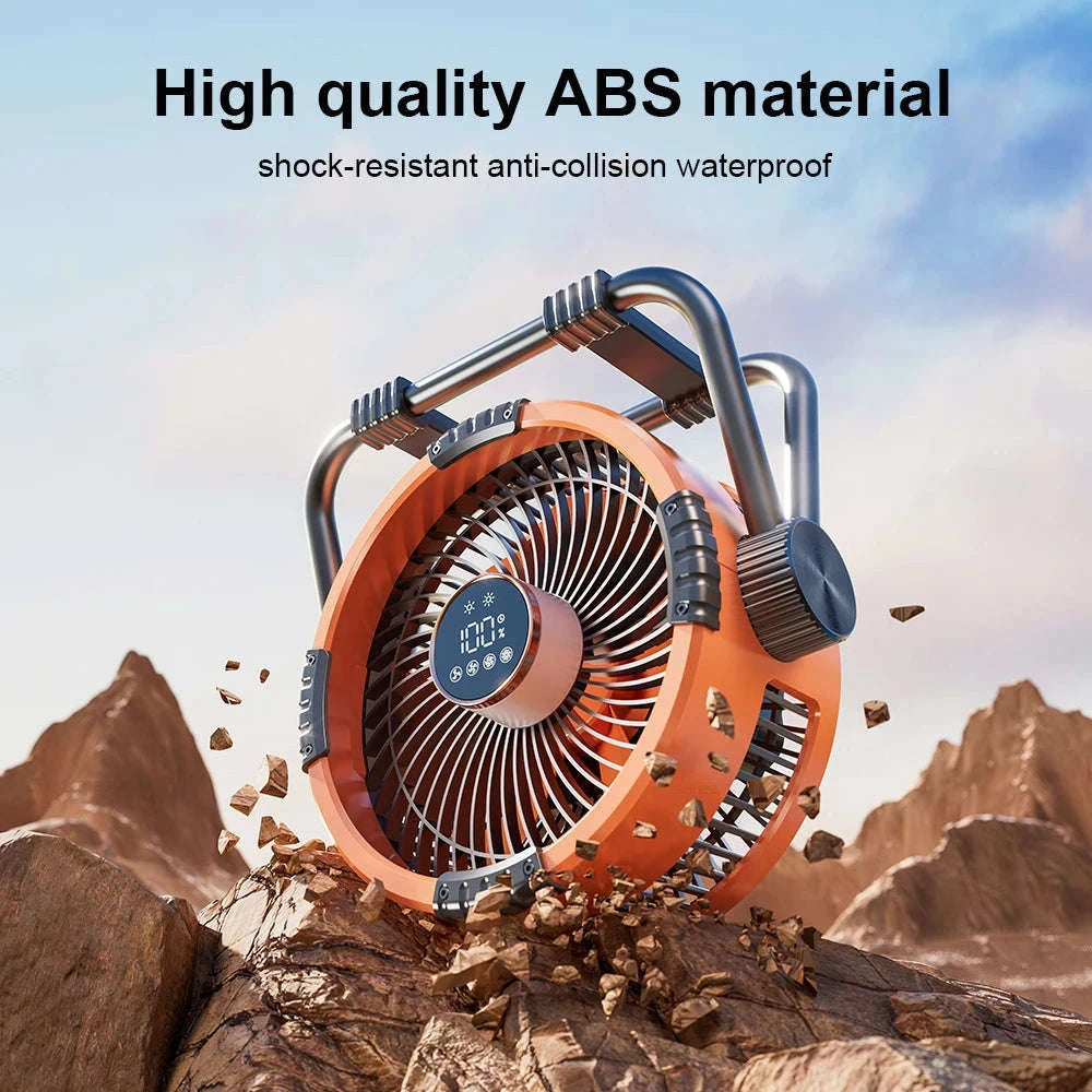 Rechargeable Camping Fan with Light and Hanging Hook-Orange