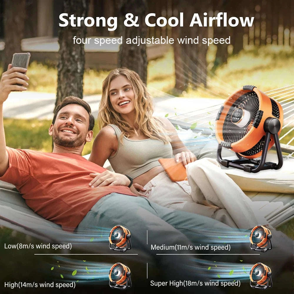Rechargeable Camping Fan with Light and Hanging Hook-Orange