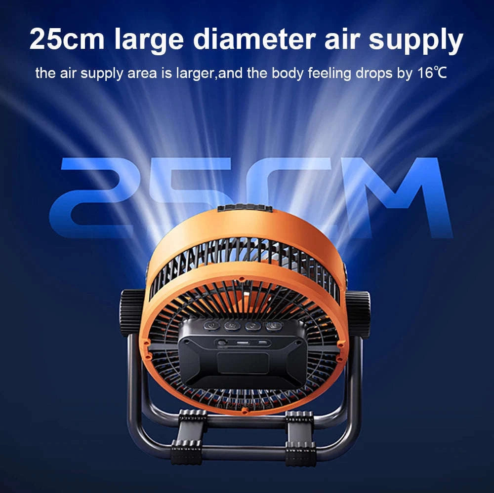 Rechargeable Camping Fan with Light and Hanging Hook-Orange