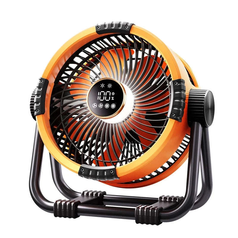 Rechargeable Camping Fan with Light and Hanging Hook-Orange