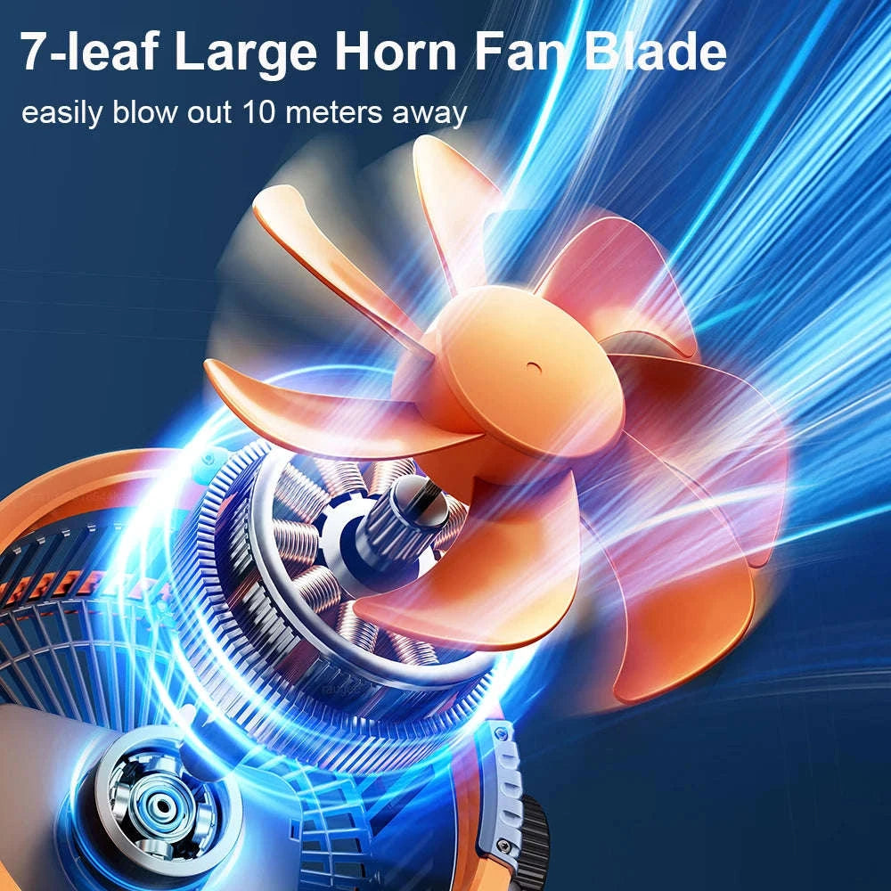 Rechargeable Camping Fan with Light and Hanging Hook-Orange