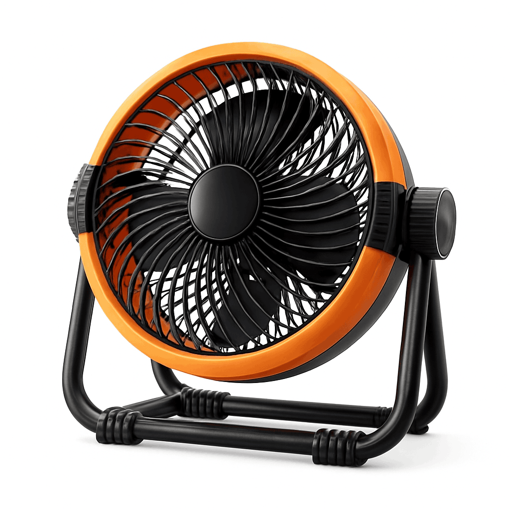 Rechargeable Camping Fan with Light, Remote & Hanging Hook-Orange