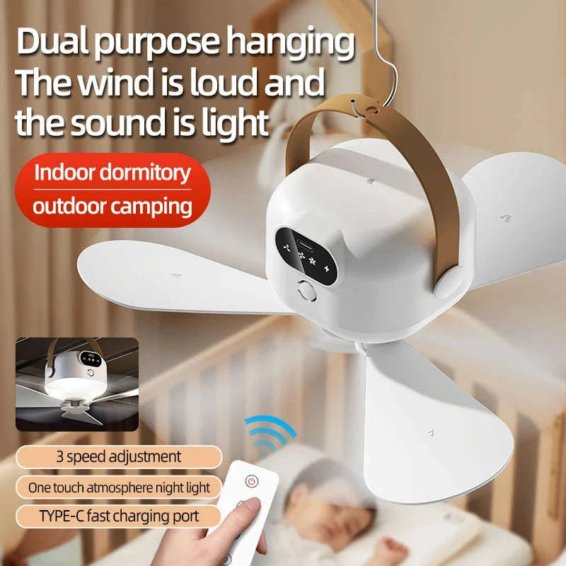 Rechargeable Ceiling Camping Fan with Remote Light for Small Spaces-Charging Model-White / China Mainland