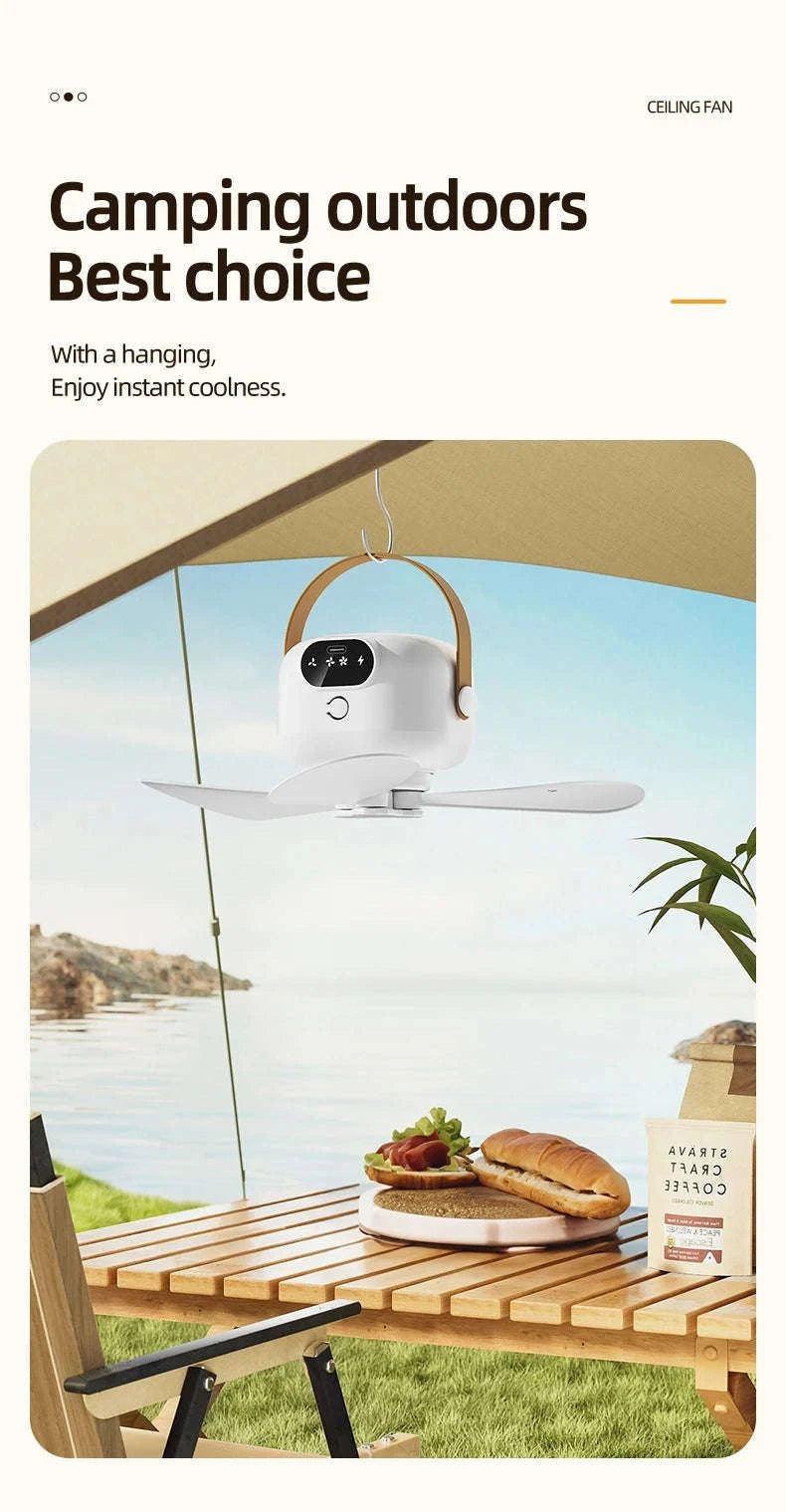 Rechargeable Ceiling Camping Fan with Remote Light for Small Spaces-Charging Model-White / China Mainland